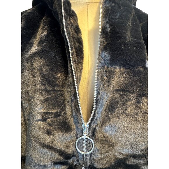 NWT Pretty Little Thing Small Faux Fur Hooded Jacket Black Plush Polyester - Picture 4 of 16